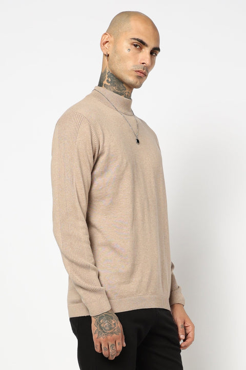 BROWN HIGH NECK FLATKNIT PULLOVER - T Shirt - 250960215