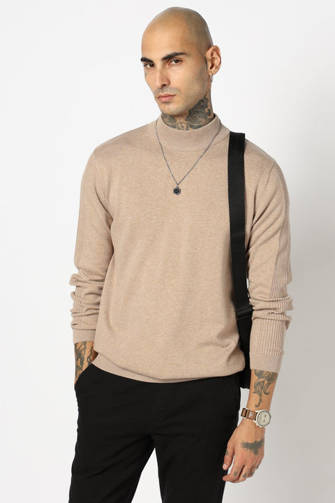 BROWN HIGH NECK FLATKNIT PULLOVER - T Shirt - 250960215