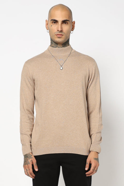 BROWN HIGH NECK FLATKNIT PULLOVER - T Shirt - 250960215