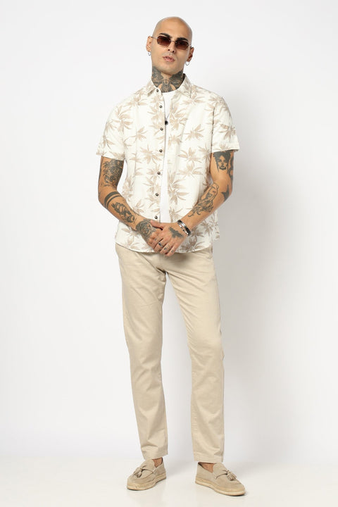 BROWN LEAF PRINTED HALF SLEEVE SHIRT-Shirt - 250531393