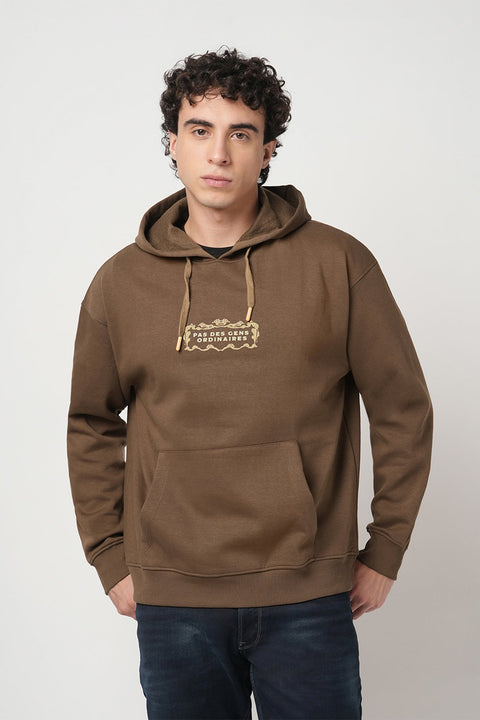 BROWN OVERSIZED FLEECE HOODIE - Sweatshirt - 250960089