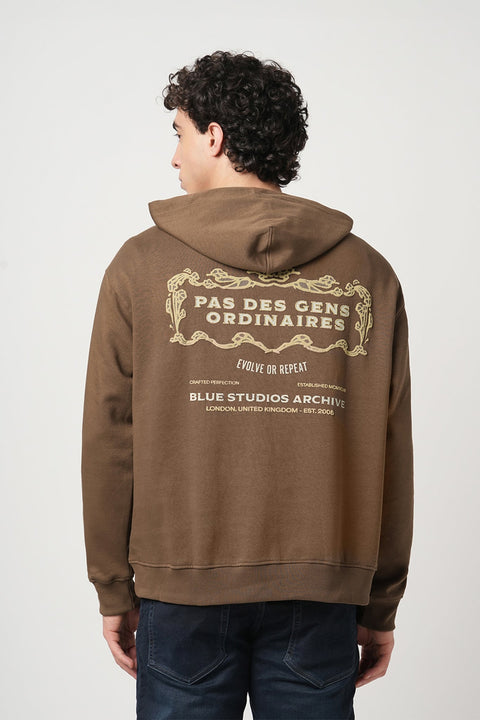 BROWN OVERSIZED FLEECE HOODIE - Sweatshirt - 250960089