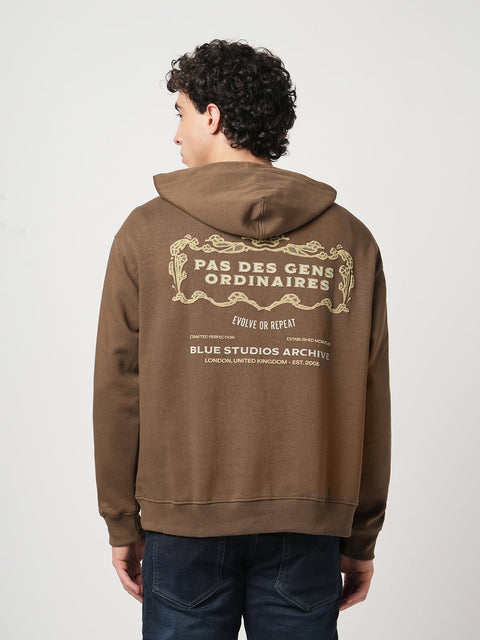 BROWN OVERSIZED FLEECE HOODIE - Sweatshirt - 250960089