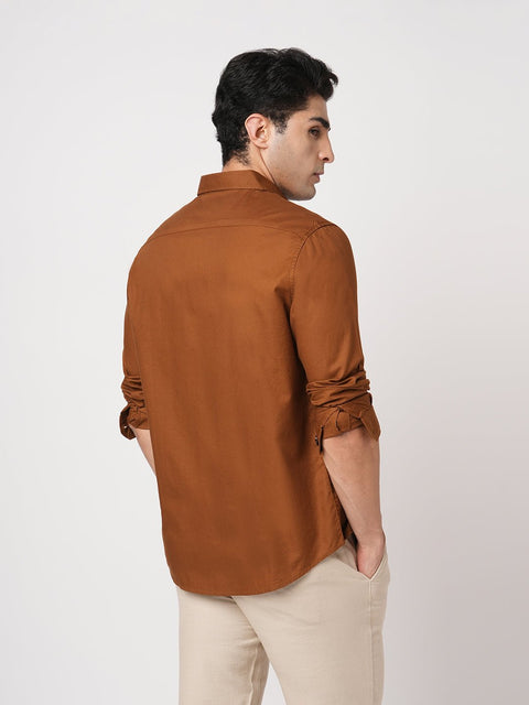 BROWN PLAIN DOBBY SHIRT-Shirt - 260134305