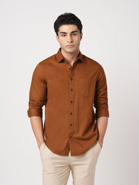 BROWN PLAIN DOBBY SHIRT-Shirt - 260134305