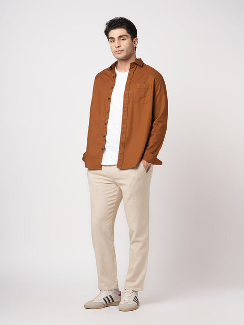 BROWN PLAIN DOBBY SHIRT-Shirt - 260134305