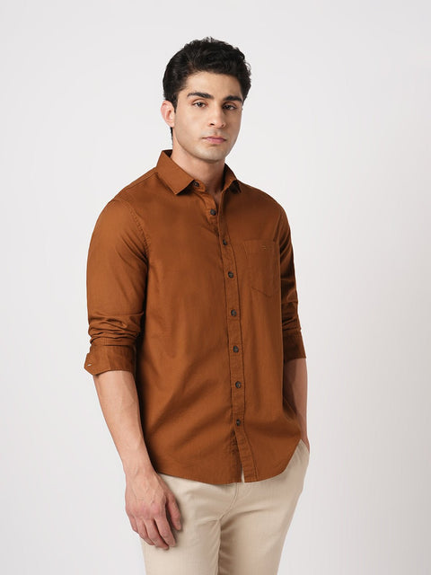 BROWN PLAIN DOBBY SHIRT-Shirt - 260134305