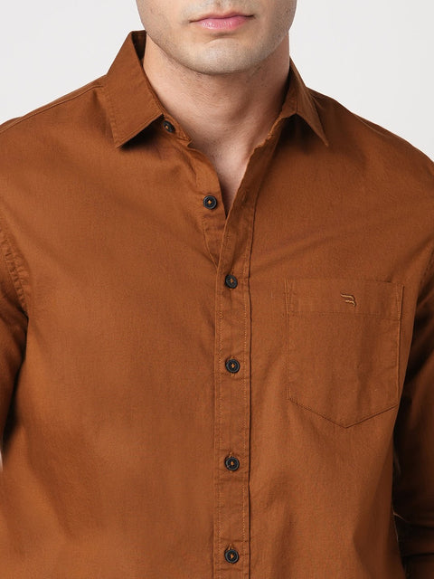 BROWN PLAIN DOBBY SHIRT-Shirt - 260134305
