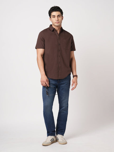 BROWN PLAIN HALF SLEEVE SHIRT-Shirt - 260134365