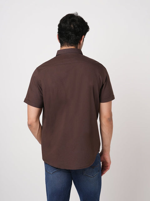 BROWN PLAIN HALF SLEEVE SHIRT-Shirt - 260134365