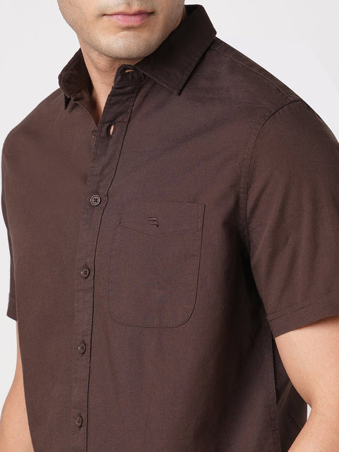 BROWN PLAIN HALF SLEEVE SHIRT-Shirt - 260134365