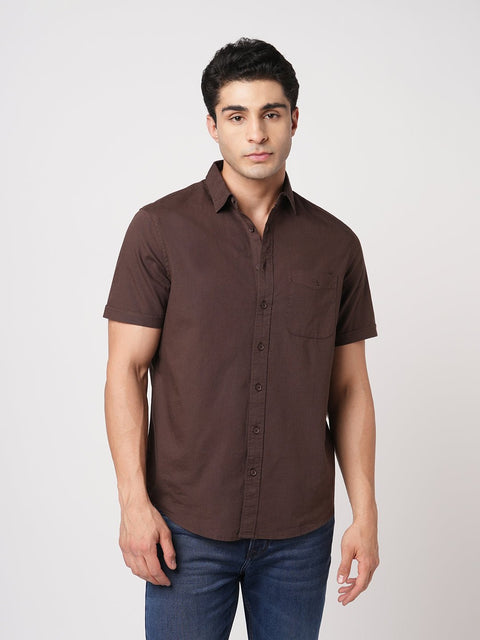 BROWN PLAIN HALF SLEEVE SHIRT-Shirt - 260134365