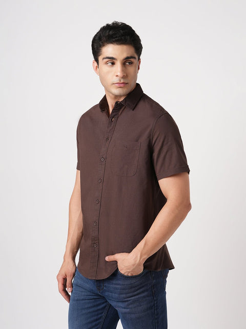 BROWN PLAIN HALF SLEEVE SHIRT-Shirt - 260134365