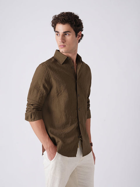 BROWN PLAIN TAILORED FIT SHIRT-Shirt - 260235015