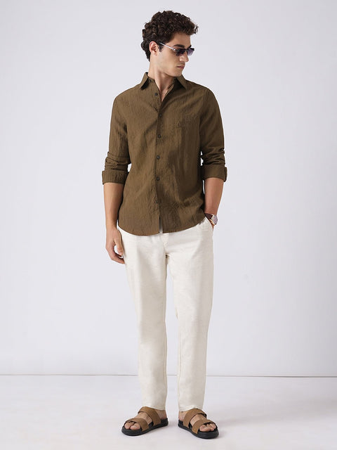 BROWN PLAIN TAILORED FIT SHIRT-Shirt - 260235015