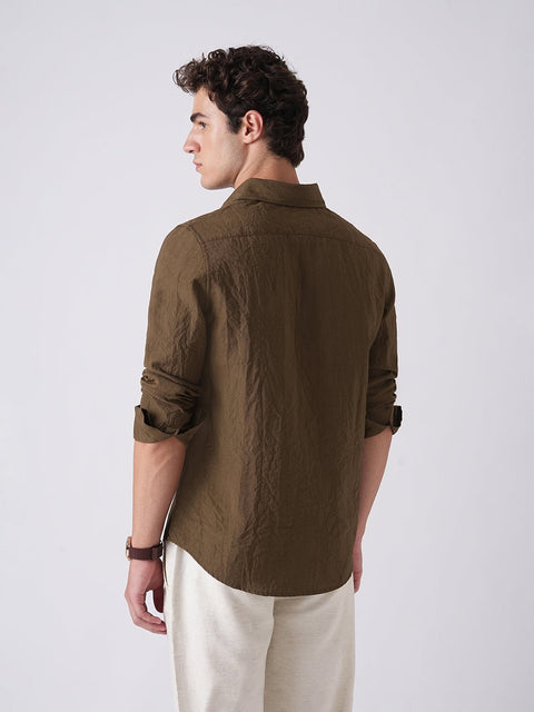 BROWN PLAIN TAILORED FIT SHIRT-Shirt - 260235015