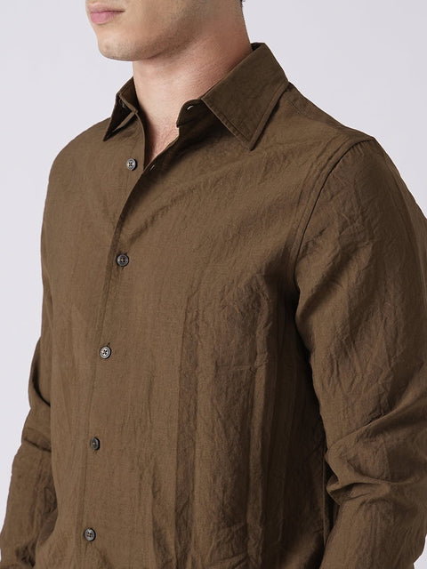 BROWN PLAIN TAILORED FIT SHIRT-Shirt - 260235015
