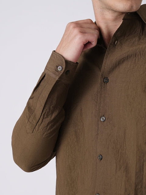 BROWN PLAIN TAILORED FIT SHIRT-Shirt - 260235015