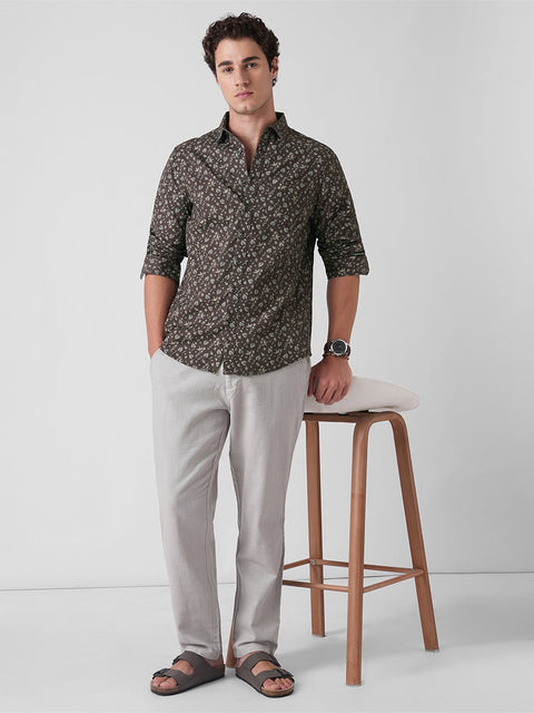BROWN PRINTED DOBBY COTTON SHIRT-Shirt - 251134071