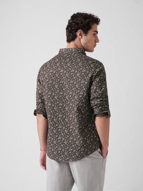 BROWN PRINTED DOBBY COTTON SHIRT-Shirt - 251134071