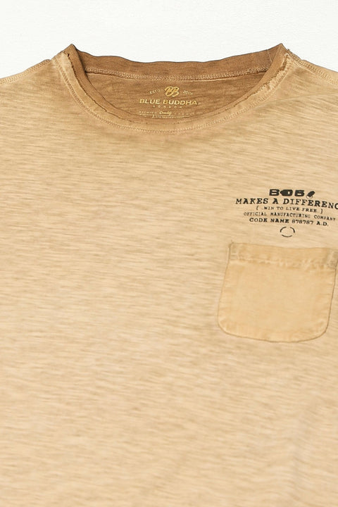 Brown Round Neck T Shirt - T Shirts - 230830752