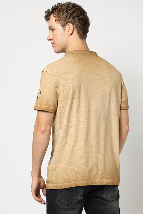 Brown Round Neck T Shirt - T Shirts - 230830752