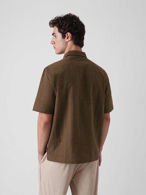 BROWN SLUB RELAXED SHIRT-Shirt - 260235090