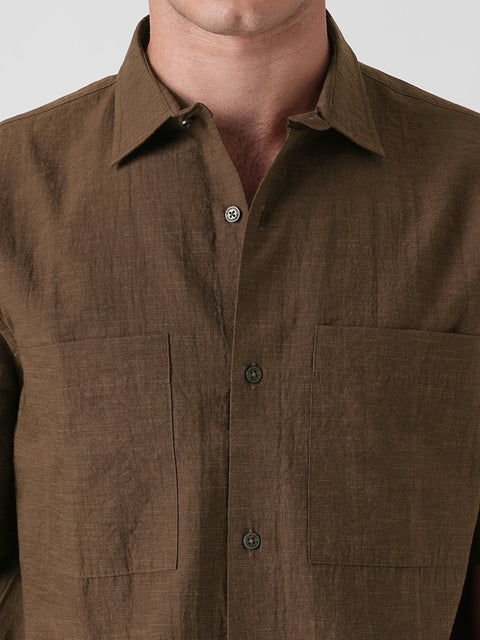 BROWN SLUB RELAXED SHIRT-Shirt - 260235090