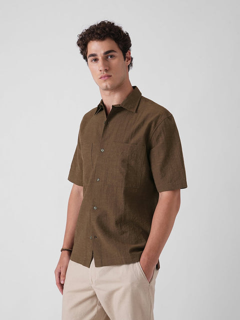 BROWN SLUB RELAXED SHIRT-Shirt - 260235090
