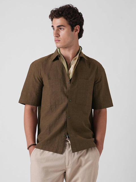 BROWN SLUB RELAXED SHIRT-Shirt - 260235090