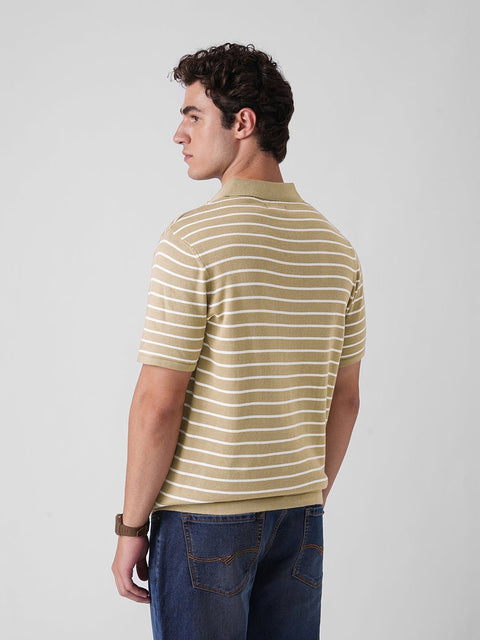 BROWN STRIPE FLATKNIT POLO - T Shirt - 3IS1F0355