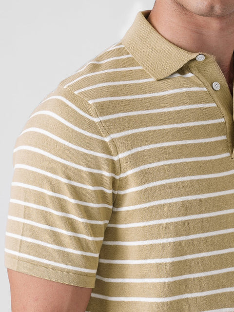 BROWN STRIPE FLATKNIT POLO - T Shirt - 3IS1F0355