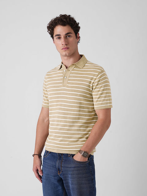 BROWN STRIPE FLATKNIT POLO - T Shirt - 3IS1F0355