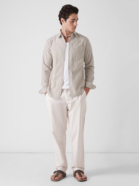 BROWN STRIPE SLUB COTTON SHIRT-Shirt - 260235080