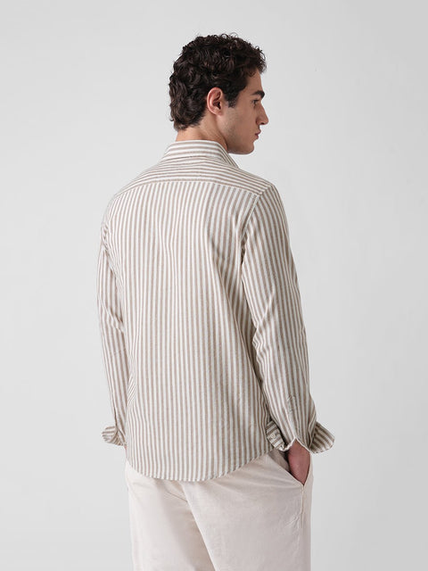 BROWN STRIPE SLUB COTTON SHIRT-Shirt - 260235080