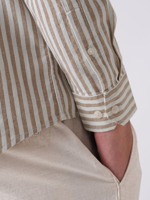 BROWN STRIPE SLUB COTTON SHIRT-Shirt - 260235080