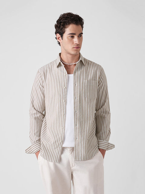 BROWN STRIPE SLUB COTTON SHIRT-Shirt - 260235080