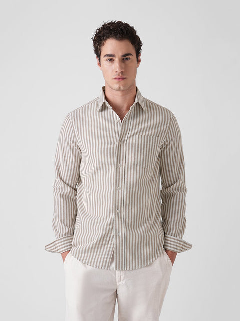 BROWN STRIPE SLUB COTTON SHIRT-Shirt - 260235080