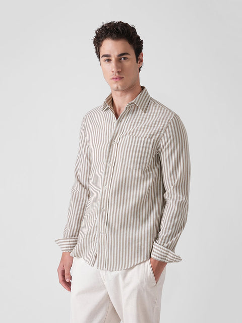 BROWN STRIPE SLUB COTTON SHIRT-Shirt - 260235080
