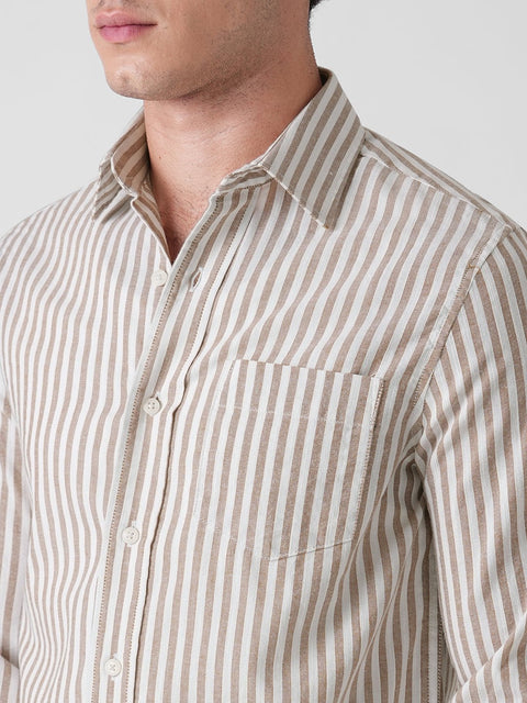 BROWN STRIPE SLUB COTTON SHIRT-Shirt - 260235080