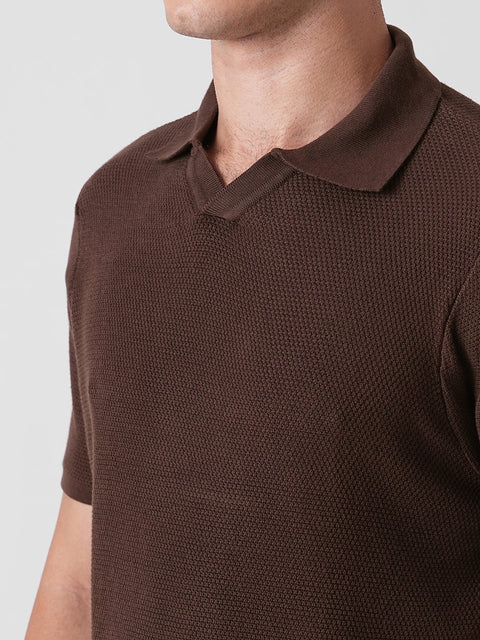 BROWN STRUCTURED FLATKNIT POLO - T Shirt - 3IS1F0229