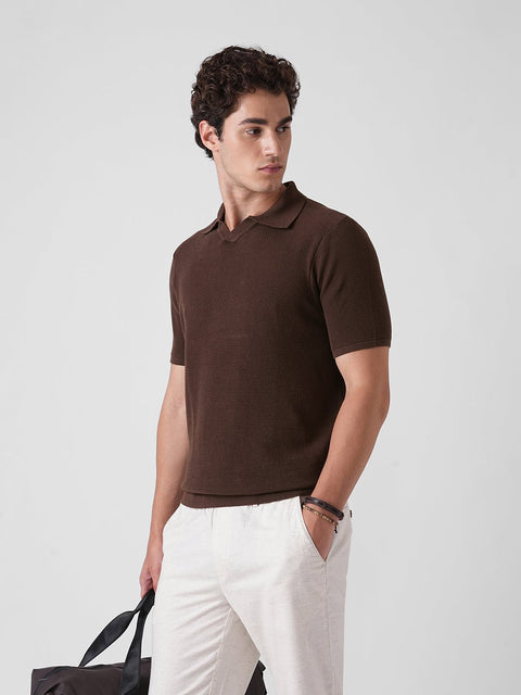 BROWN STRUCTURED FLATKNIT POLO - T Shirt - 3IS1F0229