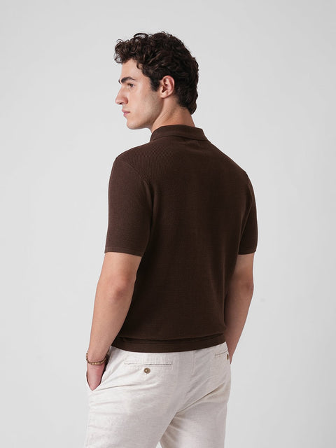 BROWN STRUCTURED FLATKNIT POLO - T Shirt - 3IS1F0229