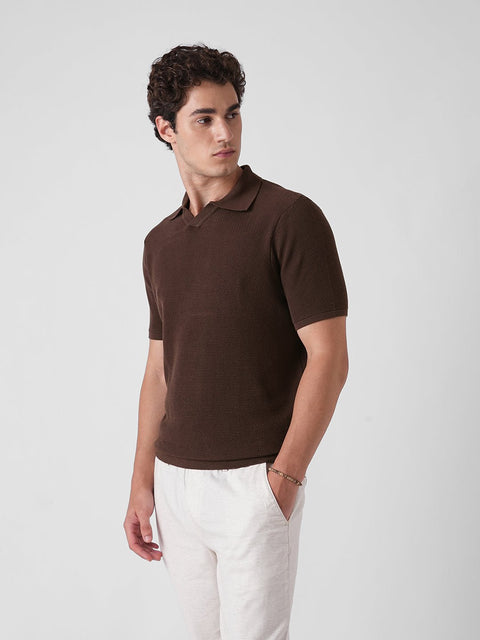 BROWN STRUCTURED FLATKNIT POLO - T Shirt - 3IS1F0229