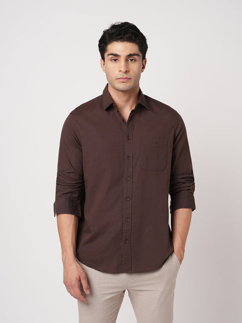 BROWN TAILORED FIT COTTON SHIRT-Shirt - 260134395