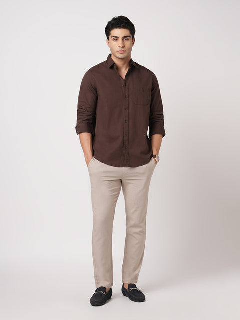 BROWN TAILORED FIT COTTON SHIRT-Shirt - 260134395