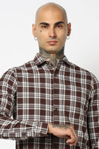 BROWN TARTAN CHECKERED COTTON FULL SLEEVE SHIRT-Shirt - 250731971