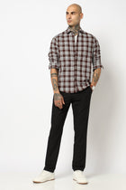 BROWN TARTAN CHECKERED COTTON FULL SLEEVE SHIRT-Shirt - 250731971