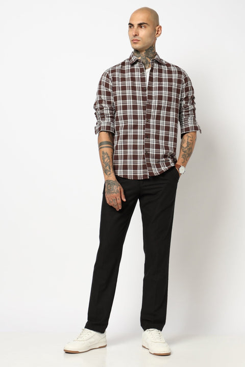 BROWN TARTAN CHECKERED COTTON FULL SLEEVE SHIRT-Shirt - 250731971