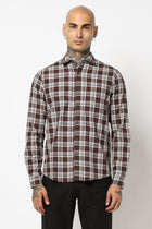 BROWN TARTAN CHECKERED COTTON FULL SLEEVE SHIRT-Shirt - 250731971
